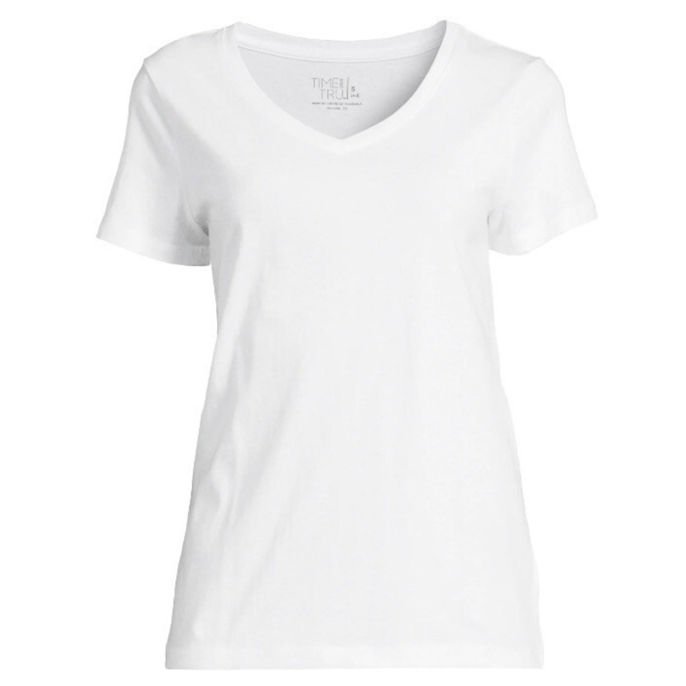 Time and Tru Womens V Neck Tee Short Sleeves XXL 20 New with Tags White Relaxed